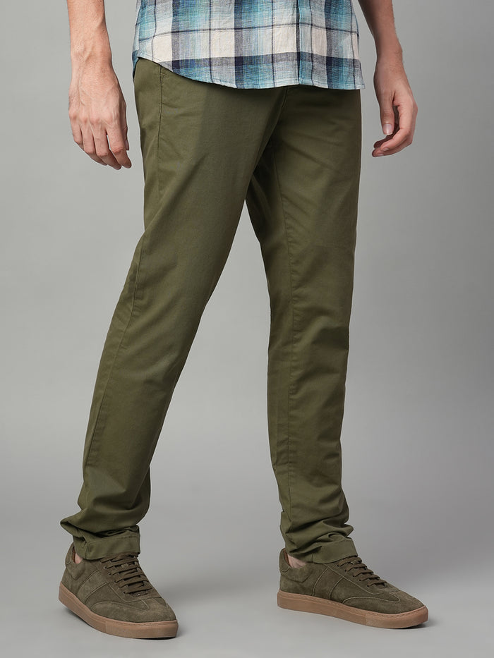 Men's Cotton Lycra Slim Fit Pocket Pants Olive