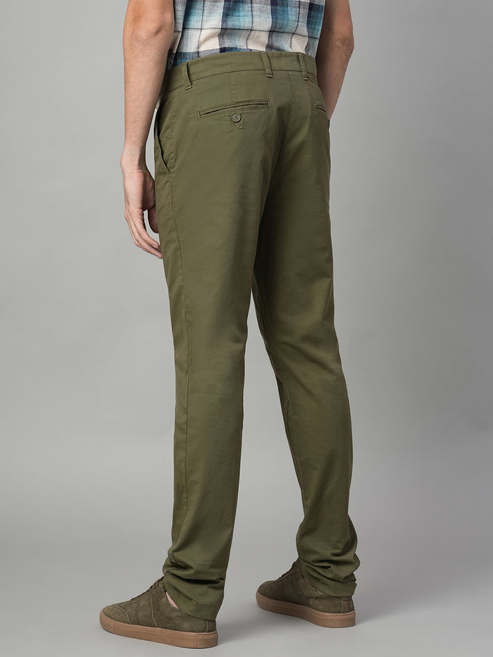 Men's Cotton Lycra Slim Fit Pocket Pants Olive