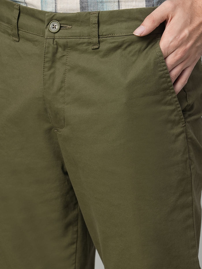 Men's Cotton Lycra Slim Fit Pocket Pants Olive