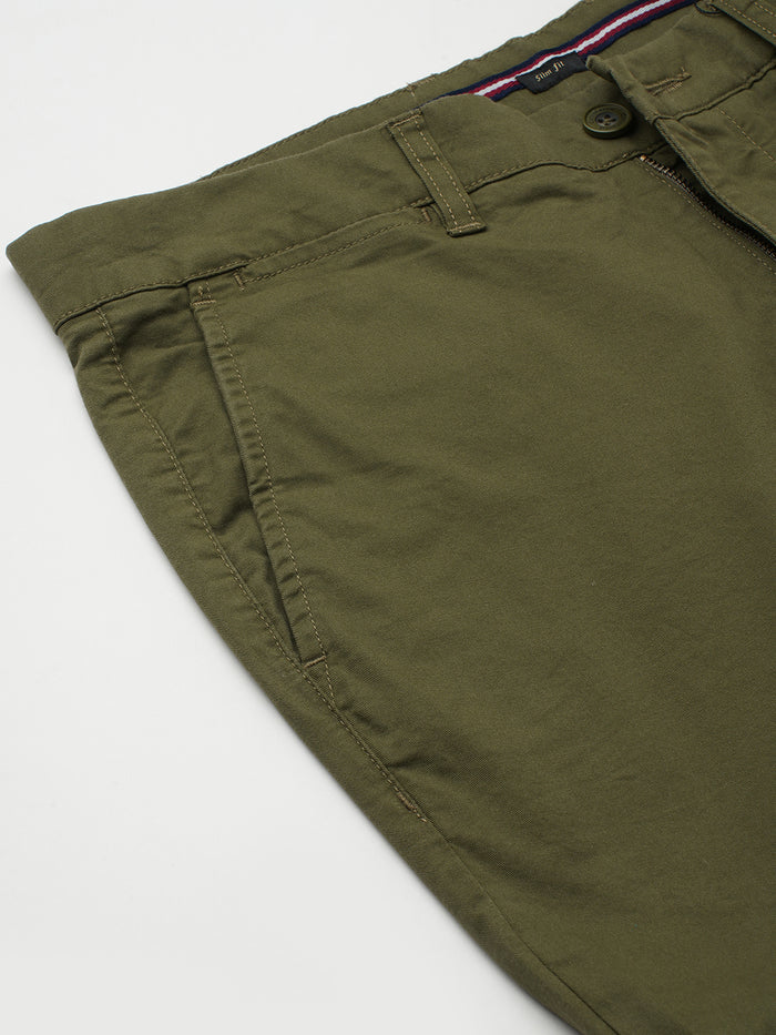 Men's Cotton Lycra Slim Fit Pocket Pants Olive