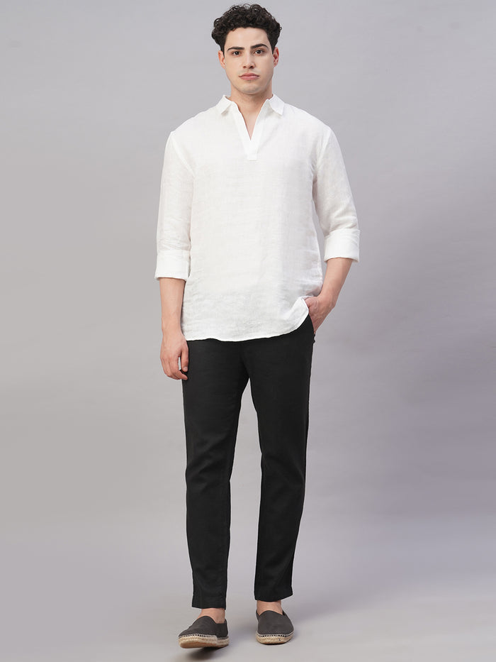 Men's Linen Cotton Regular Fit Pant Black