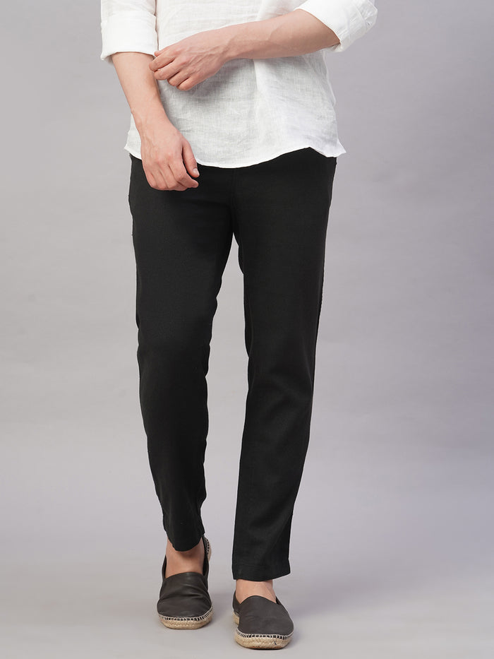 Men's Linen Cotton Regular Fit Pant Black