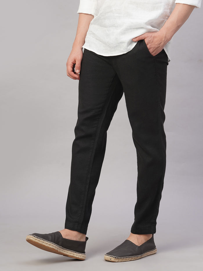 Men's Linen Cotton Regular Fit Pant Black