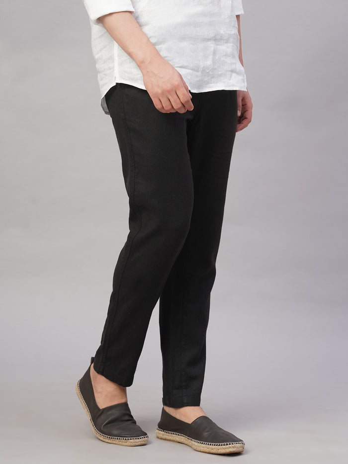 Men's Linen Cotton Regular Fit Pant Black