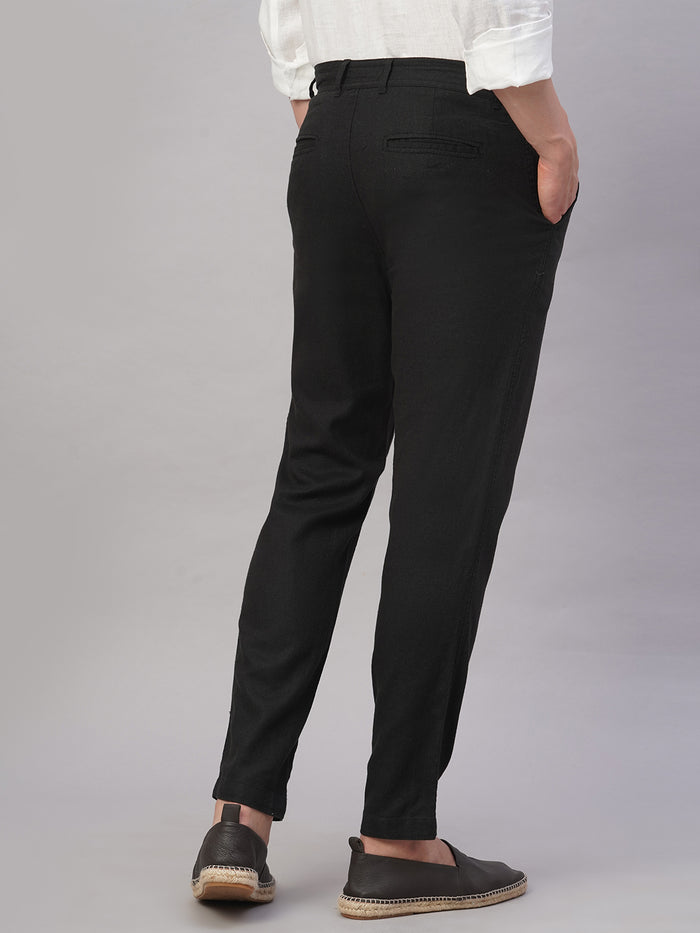 Men's Linen Cotton Regular Fit Pant Black