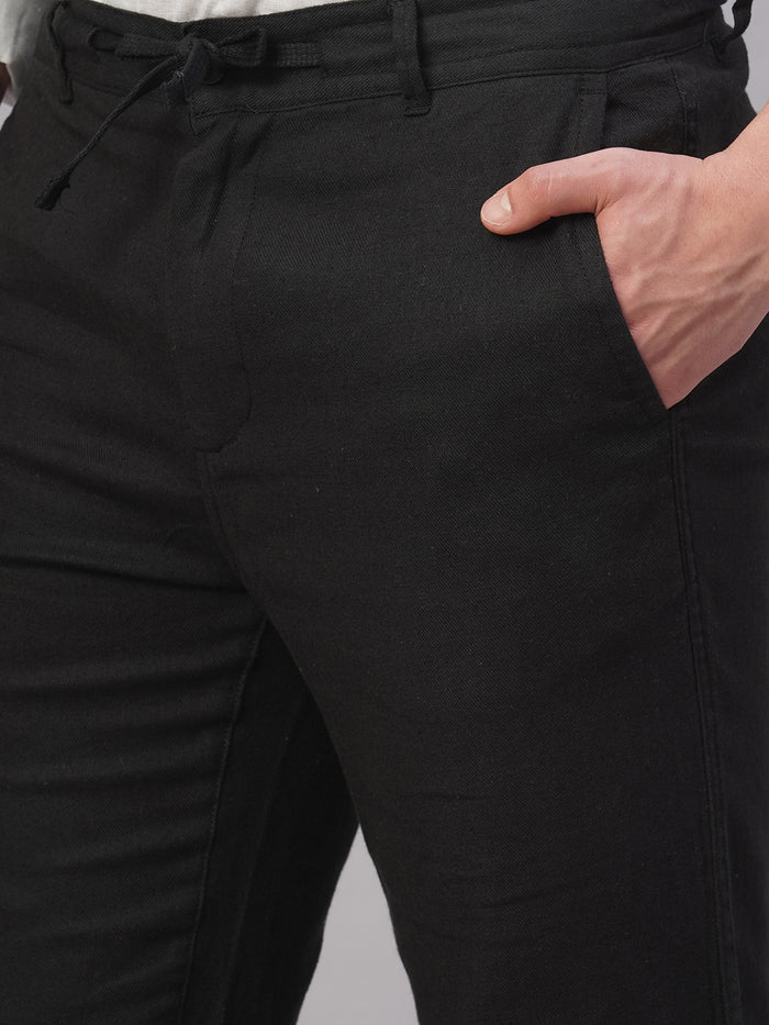 Men's Linen Cotton Regular Fit Pant Black