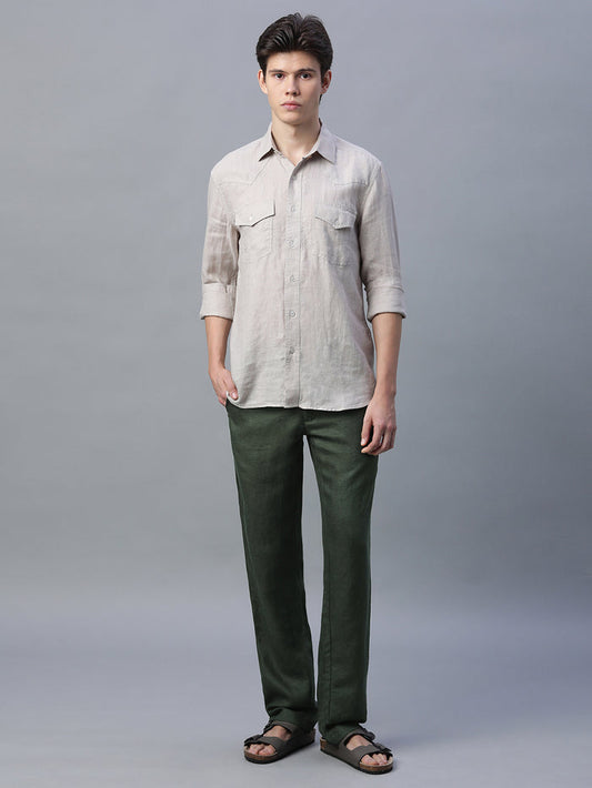 Men's Linen Excel Regular Fit Pant Green
