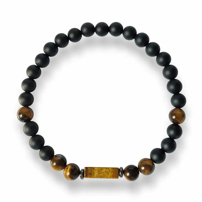 Men's matte onyx and tiger's eye bracelet, view 2
