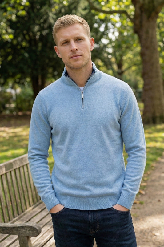 Men's Merino Wool Quarter Zip | Blue/Navy