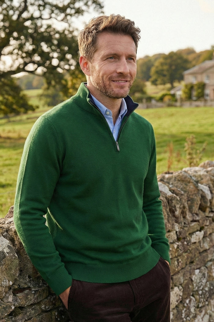 Men's Merino Wool Quarter Zip | Bright Green - Aspiga
