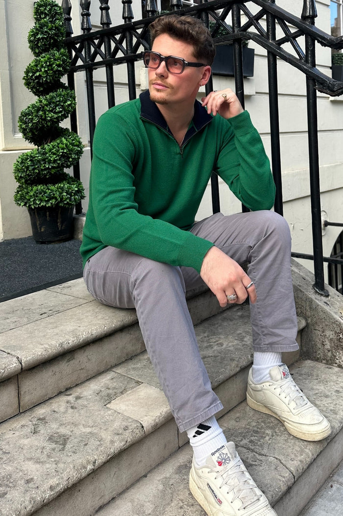 Men's Merino Wool Quarter Zip | Bright Green - Aspiga