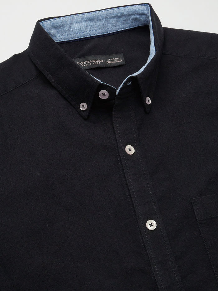 Men's Oxford 100% Cotton Regular Fit Shirt Black