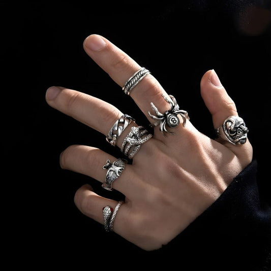 Men's Silver Ring Set (7 Pieces)