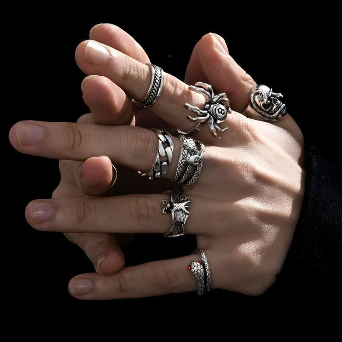 Men's Silver Ring Set (7 Pieces)