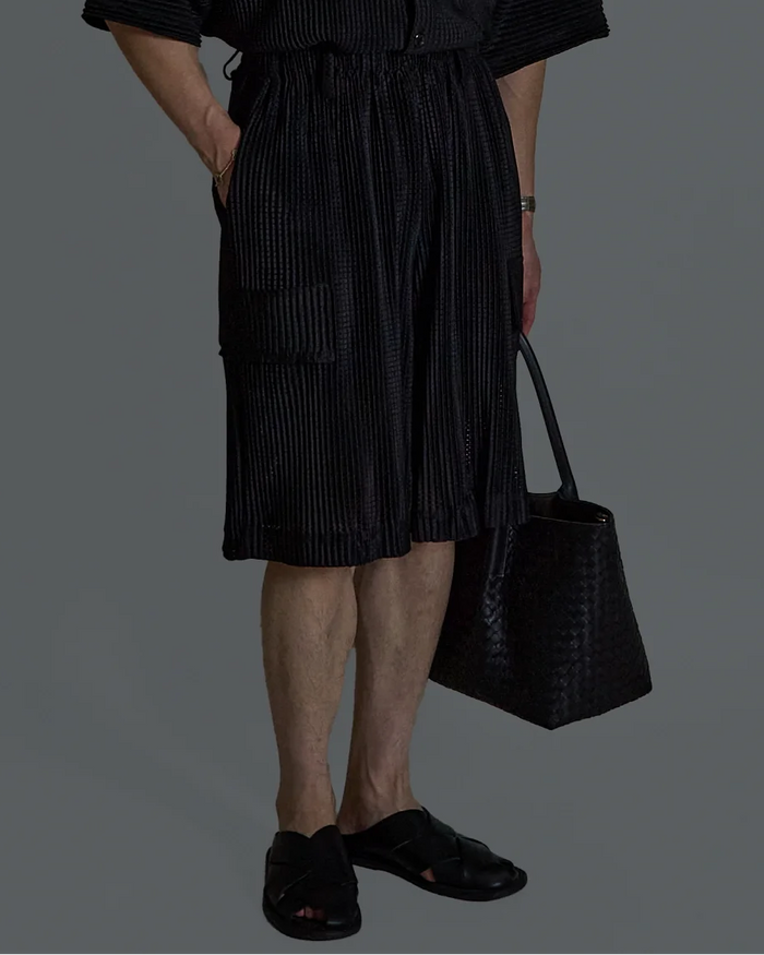 Mesh Pleats Half Pants