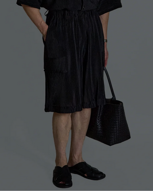 Mesh Pleats Half Pants