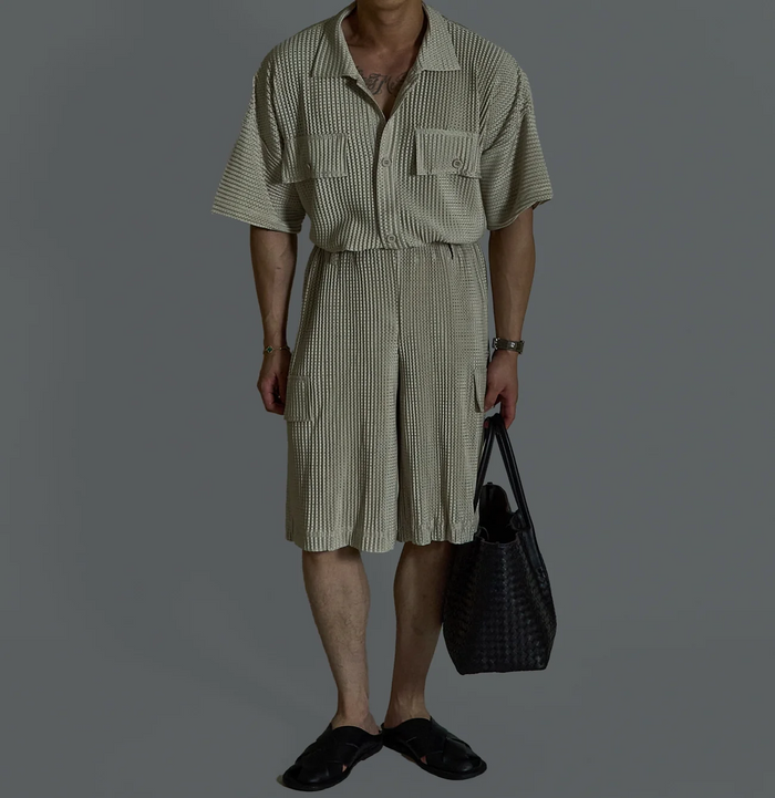 Mesh Pleats Half Pants