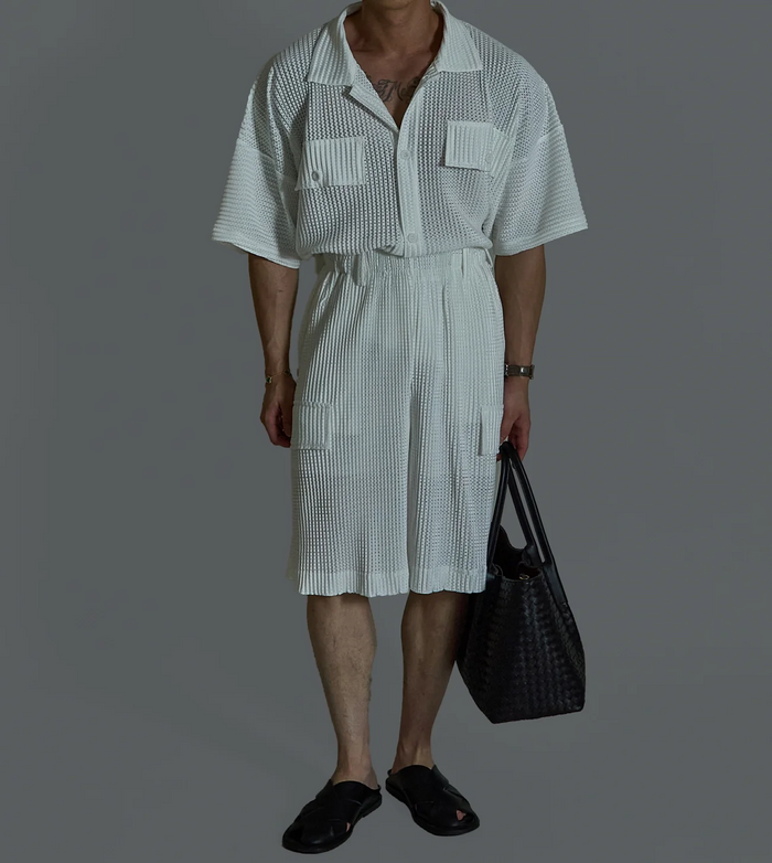 Mesh Pleats Half Pants