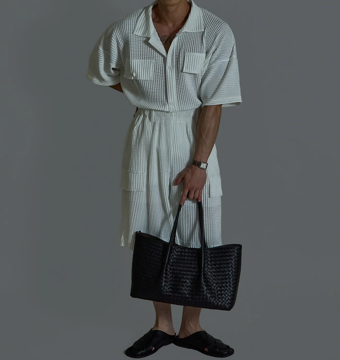 Mesh Pleats Half Pants