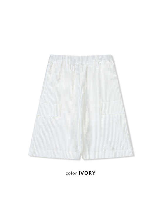 Mesh Pleats Half Pants
