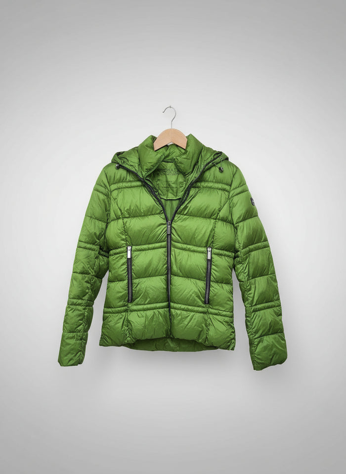 Michael Kors Green Padded Coat Jacket (S) UK 8 10 EU 36 38 Hooded Puffa Puffer
