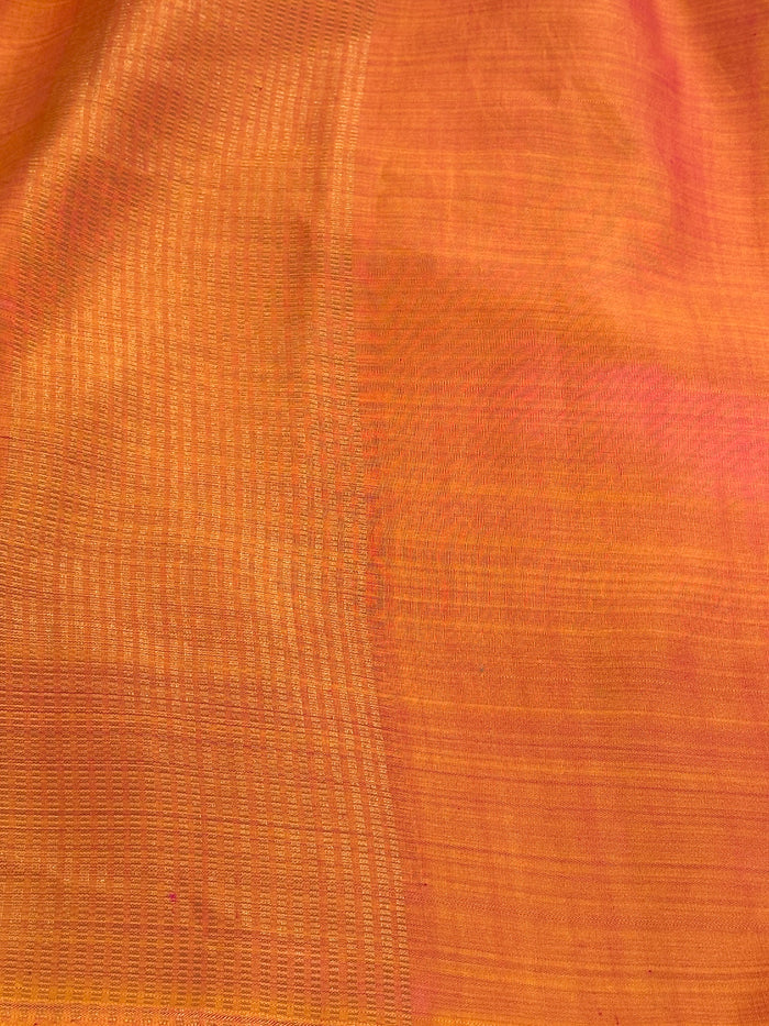 Mila colour block printed kanchipuram silk saree