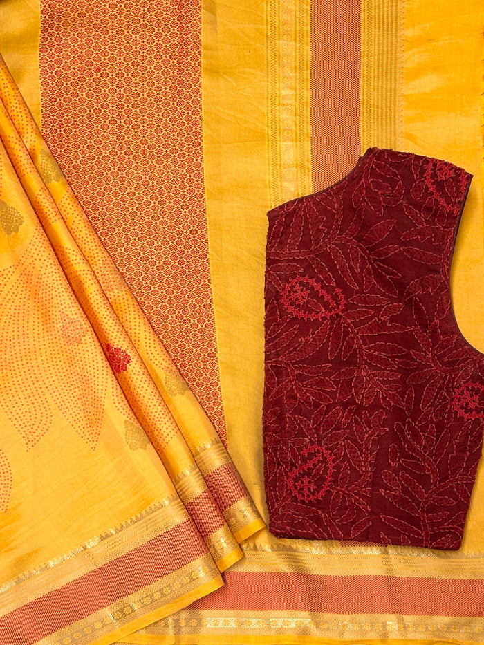 Mila Foliage Thread Woven Border Silk Saree