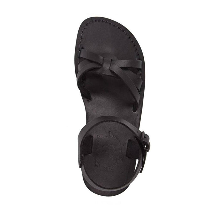Miriamr black, handmade leather sandals with back strap  - Side View
