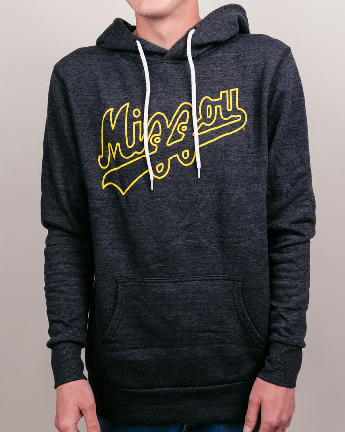 Black Missouri Tigers Mizzou Script Vintage Hoodie Sweatshirt Front