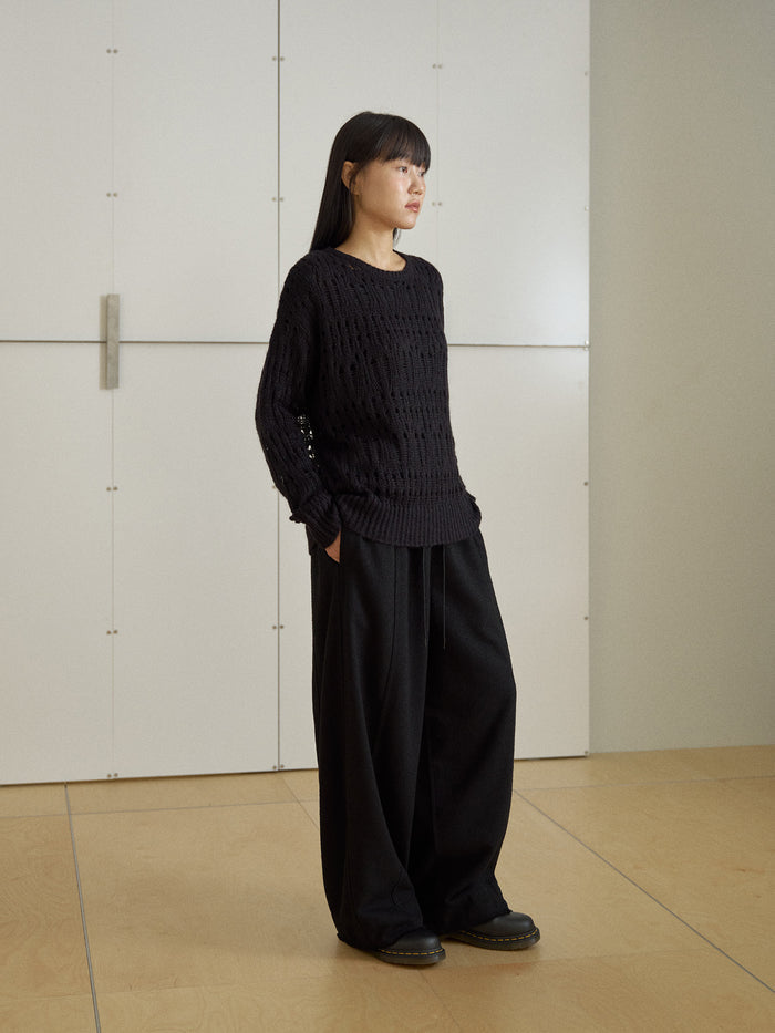 Mohair Punching Pullover-Black