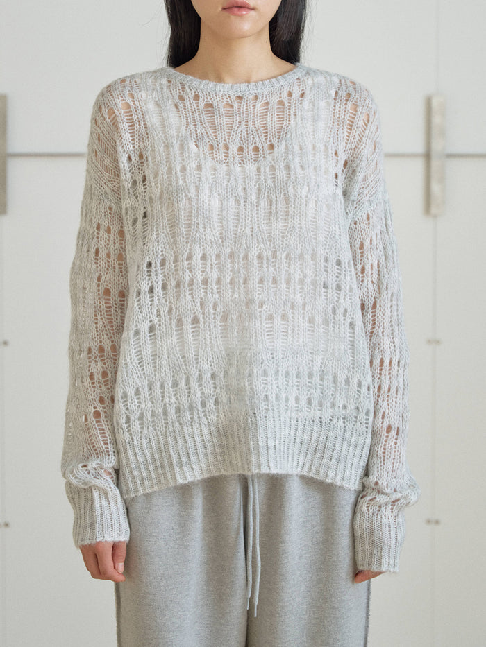 Mohair Punching Pullover-Gray