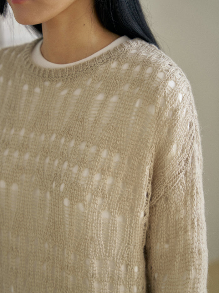 Mohair Punching Pullover-Ivory
