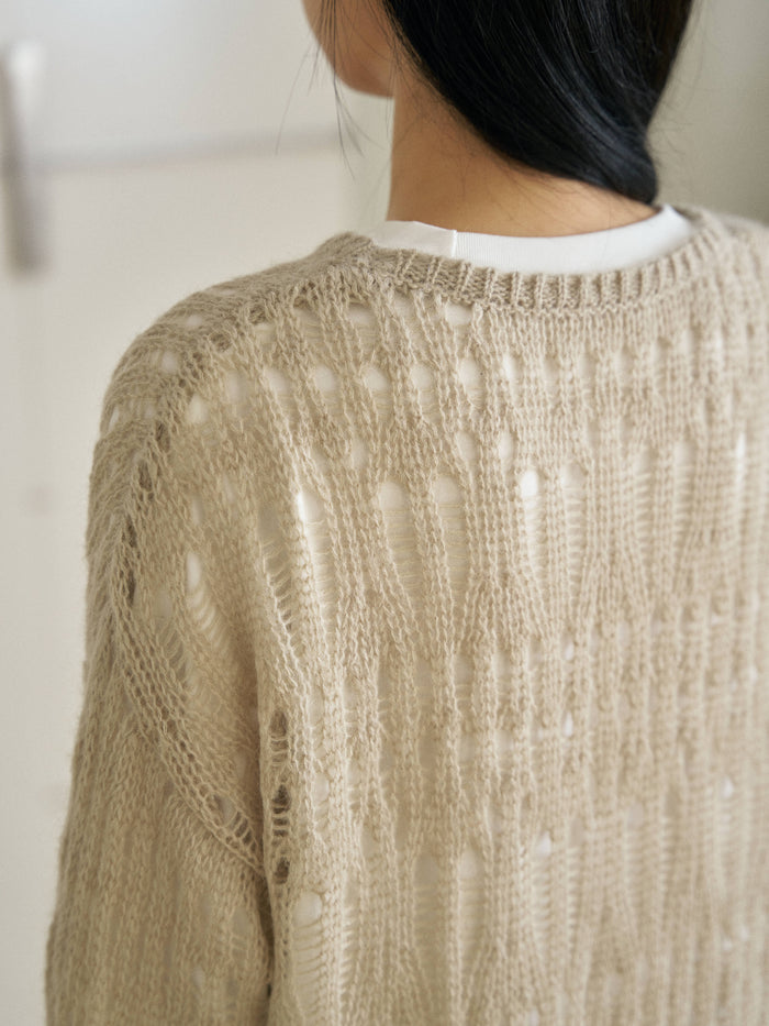 Mohair Punching Pullover-Ivory