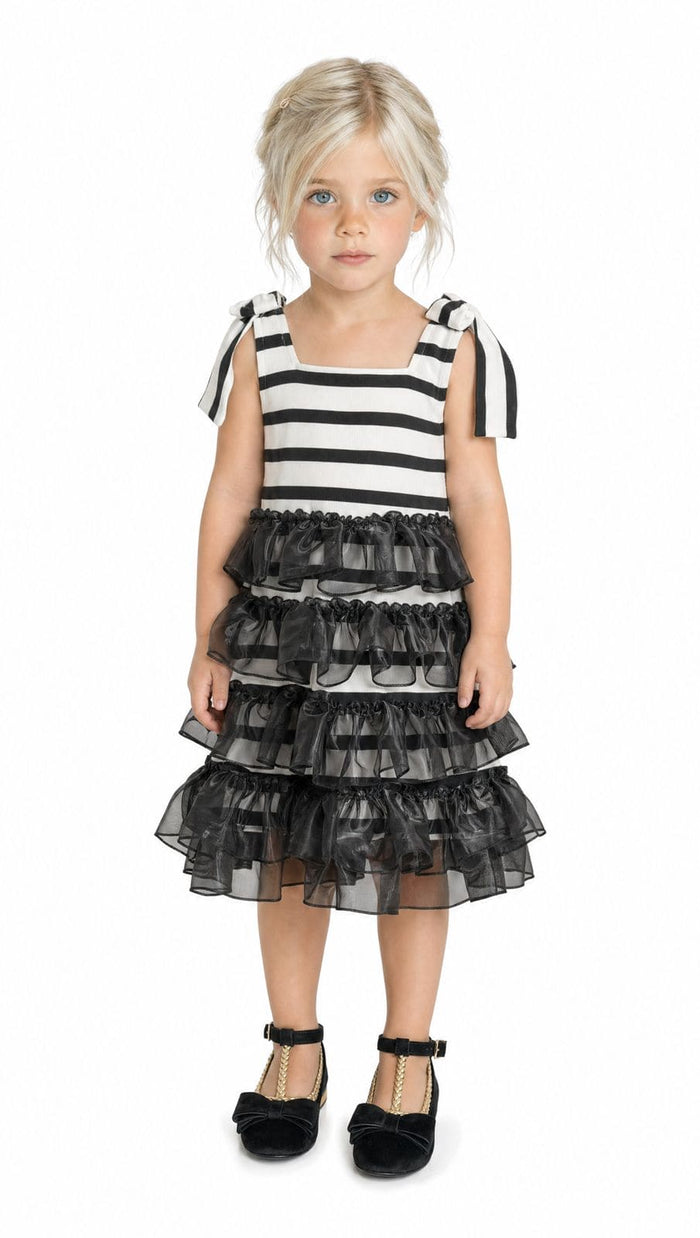 Monaco Black and White Striped Dress - Petite Maison Kids