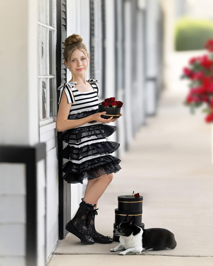 Monaco Black and White Striped Dress - Petite Maison Kids