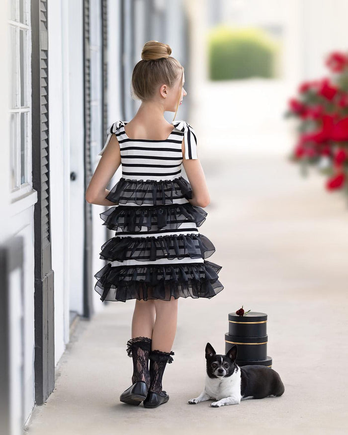Monaco Black and White Striped Dress - Petite Maison Kids