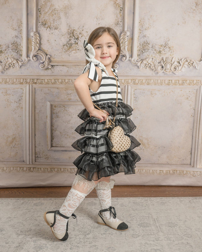 Monaco Black and White Striped Dress - Petite Maison Kids