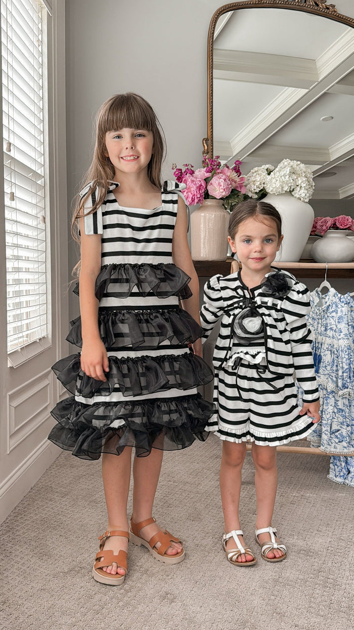 Monaco Black and White Striped Dress - Petite Maison Kids