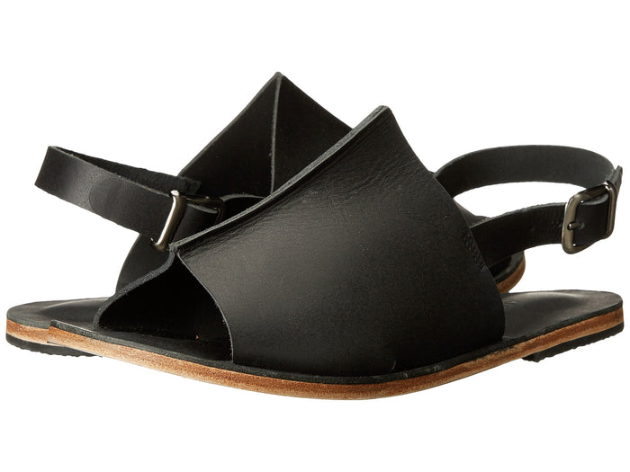 Montana Blvd black, handmade leather with back strap buckle sandals - Side View