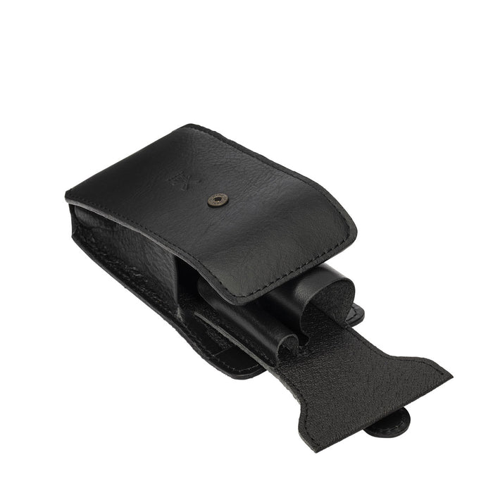 MÜHLE Black Leather Travel Razor & Shaving Brush Case - Open