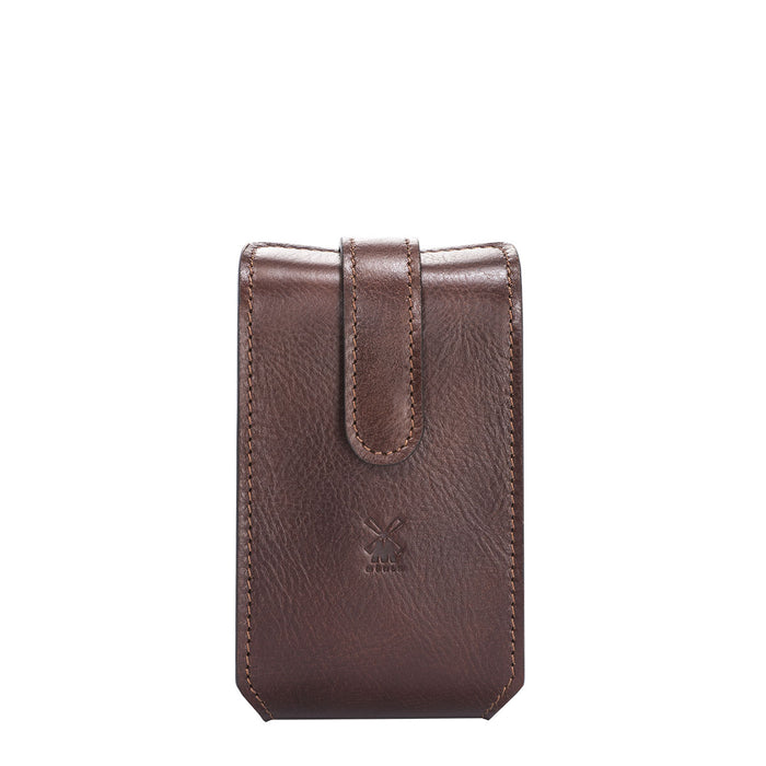 MÜHLE Brown Leather Travel Razor & Shaving Brush Case - Front