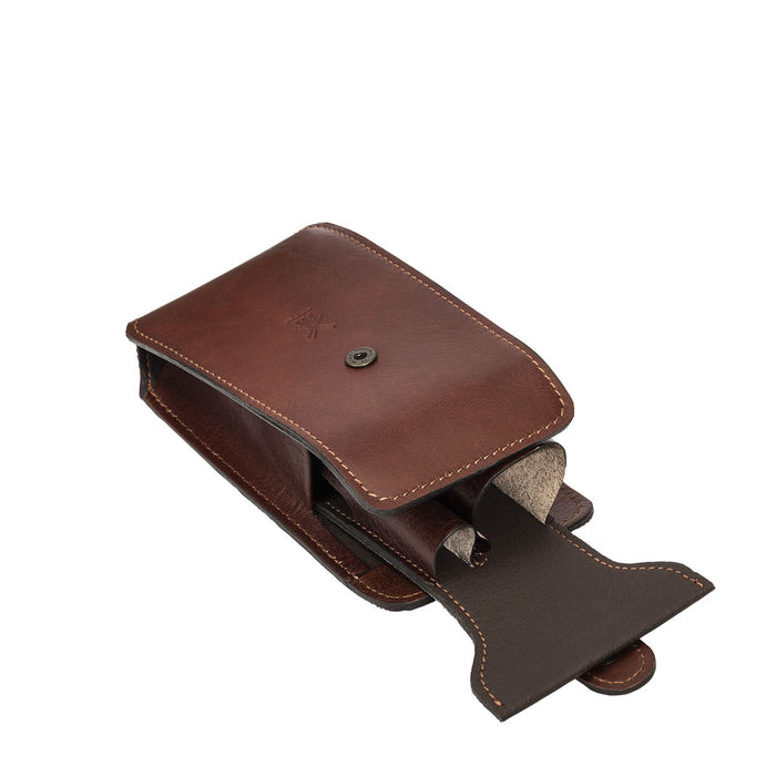 MÜHLE Brown Leather Travel Razor & Shaving Brush Case - Open