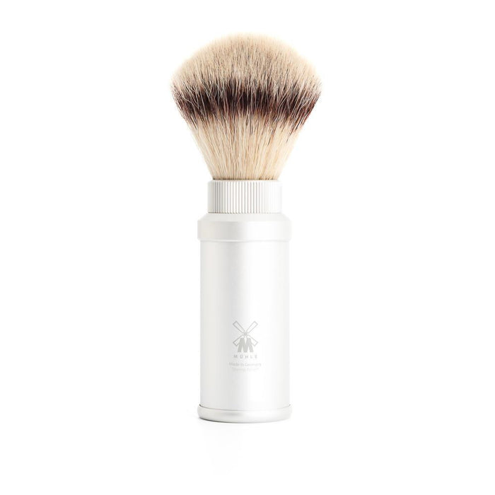 MÜHLE Travel Silver Anodized Aluminum Silvertip Fiber Travel Shaving Brush