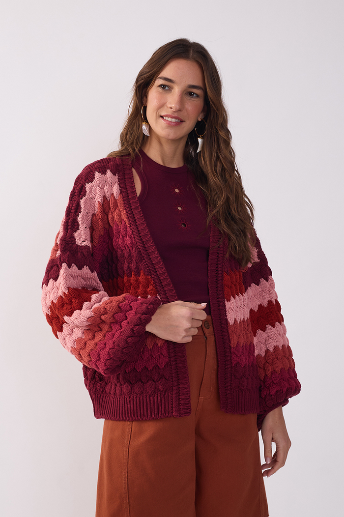 Multicolor Puff Sleeve Tricot Cardigan_3