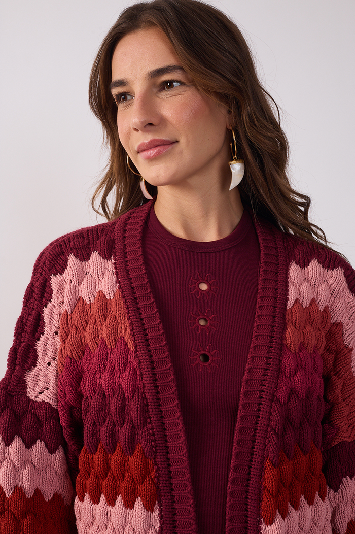 Multicolor Puff Sleeve Tricot Cardigan_4