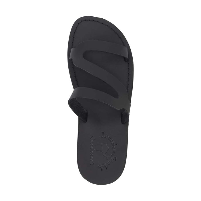 Natalie black, handmade leather slide sandals with open toe - Top View