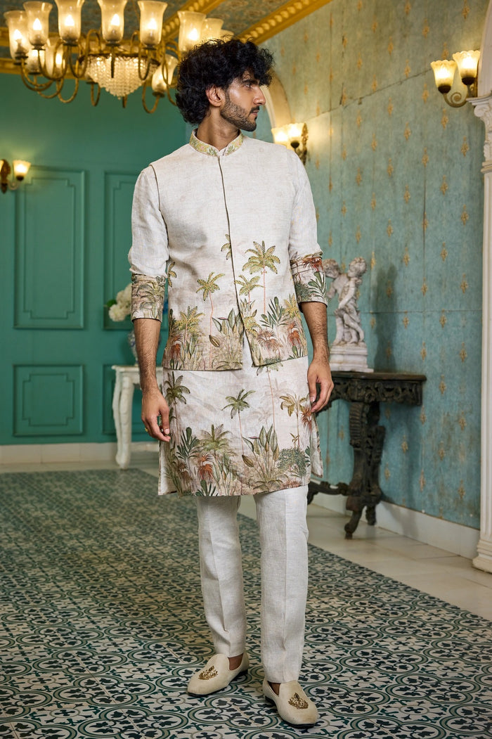 Men linen kurta jacket set