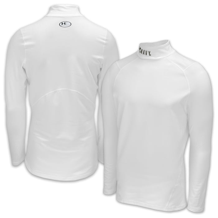 Navy Under Armour ColdGear Fitted Mock (White)