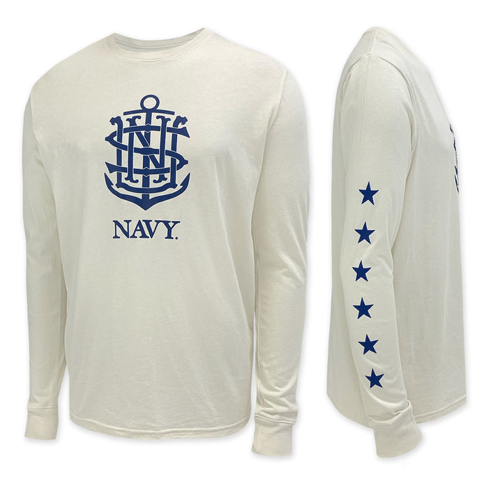 Navy USN Anchor Under Armour Performance Cotton LS T-Shirt (Stone)