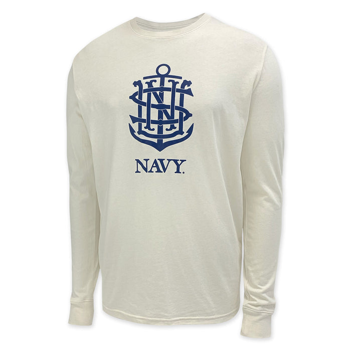 Navy USN Anchor Under Armour Performance Cotton LS T-Shirt (Stone)